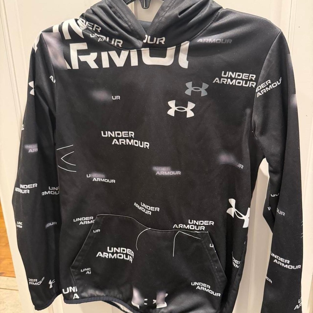 Under Armour Mens Black All Over Print Logo Hoodie Sweatshirt XL